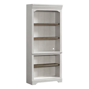 Intercon Drake Rustic White & French Oak Farmhouse 76 Inch Bunching Bookcase