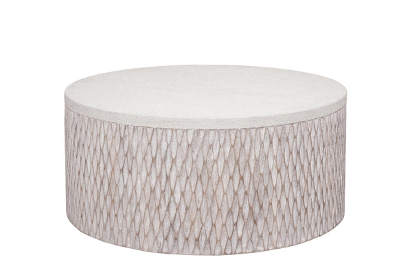 Bassett Mirror Coastal White Wash Mango Brewer Round Accent Cocktail Table