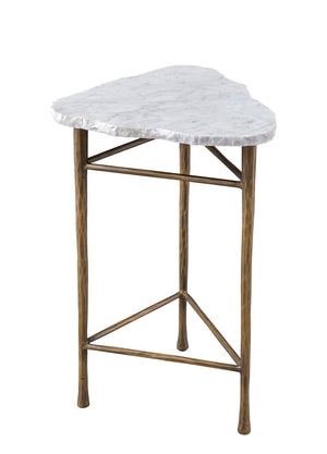 Bassett Mirror Modern Antique Brass/White Marble Knapp Oval Accent Table