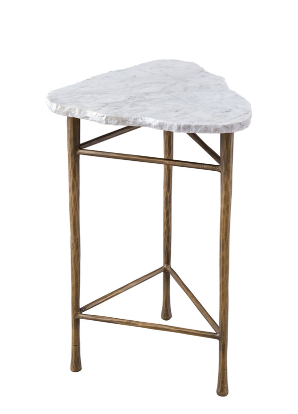 Bassett Mirror Modern Antique Brass/White Marble Knapp Oval Accent Table