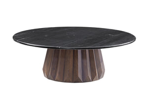 Bassett Mirror Modern Black Marble & Royal Brown Jennings Round Nesting Large Cocktail Table