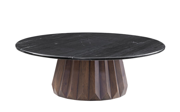 Bassett Mirror Modern Black Marble & Royal Brown Jennings Round Nesting Large Cocktail Table