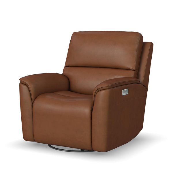 Flexsteel Henry Caramel Leather Triple Power Swivel Glider Reclinder with Head & Massage