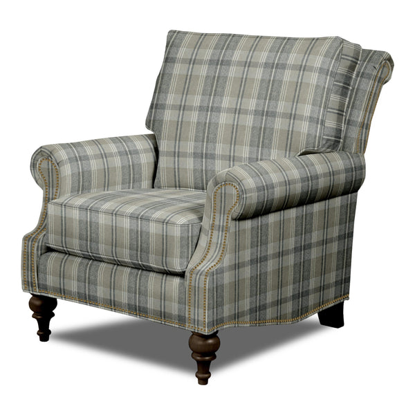 Craftmaster Essentials Gracious Traditional Plaid Accent Armchair with Nailhead Trim