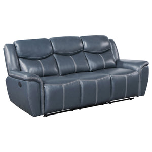 Coaster Sloane Upholstered Padded Arm Reclining Sofa Blue