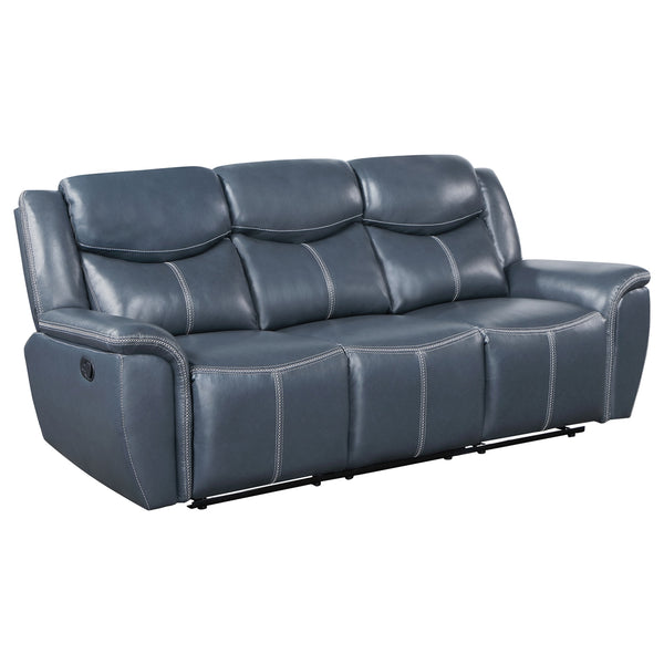 Coaster Sloane Upholstered Padded Arm Reclining Sofa Blue