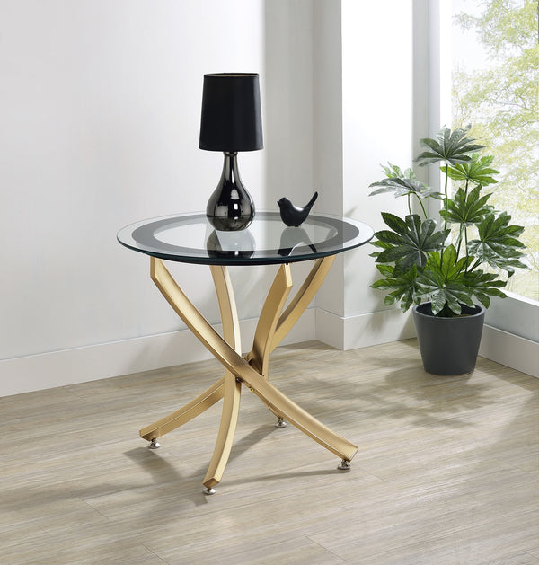 Coaster Brooke Round Glass Top Side End Table Metal Base Brass