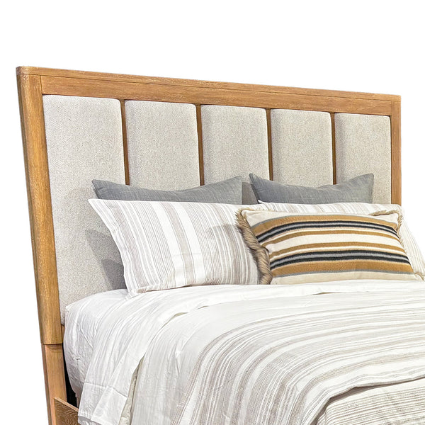 Parker House Escape Glazed Natural Oak King Panel Headboard in Mirage Mist Fabric