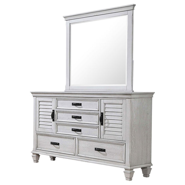 Coaster Franco 5-Drawer Dresser with Mirror Distressed White