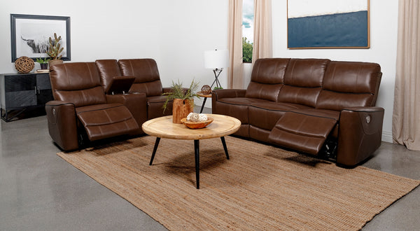 Coaster Greenfield 2-Piece Power Reclining Sofa Set Saddle Brown