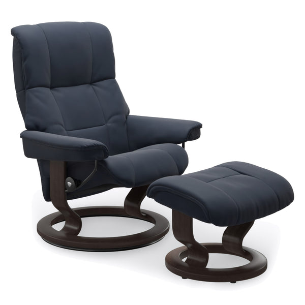 Stressless Mayfair Classic Base Medium Chair & Ottoman in Paloma Oxford Blue