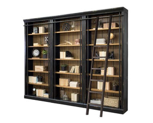 Martin Furniture Toulouse Aged Ebony Three Bookcases with Ladder Set