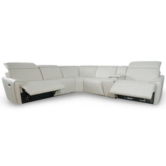 Futura 6-Piece Onyx Beige Leather Power Sectional