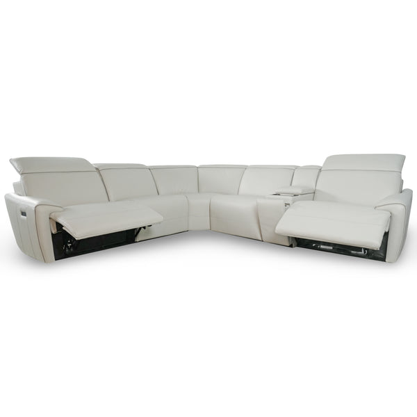 Futura 6-Piece Onyx Beige Leather Power Sectional