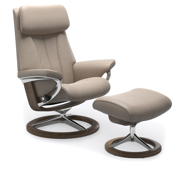 Stressless Paul Signature Base Medium Chair & Ottoman in Paloma Mushroom