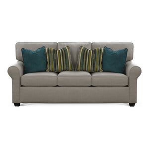 England Furniture Charlie York Limestone Fabric Stationary Sofa with Dark Brown Finish