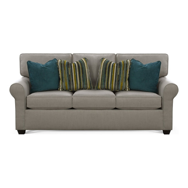 England Furniture Charlie York Limestone Fabric Stationary Sofa with Dark Brown Finish