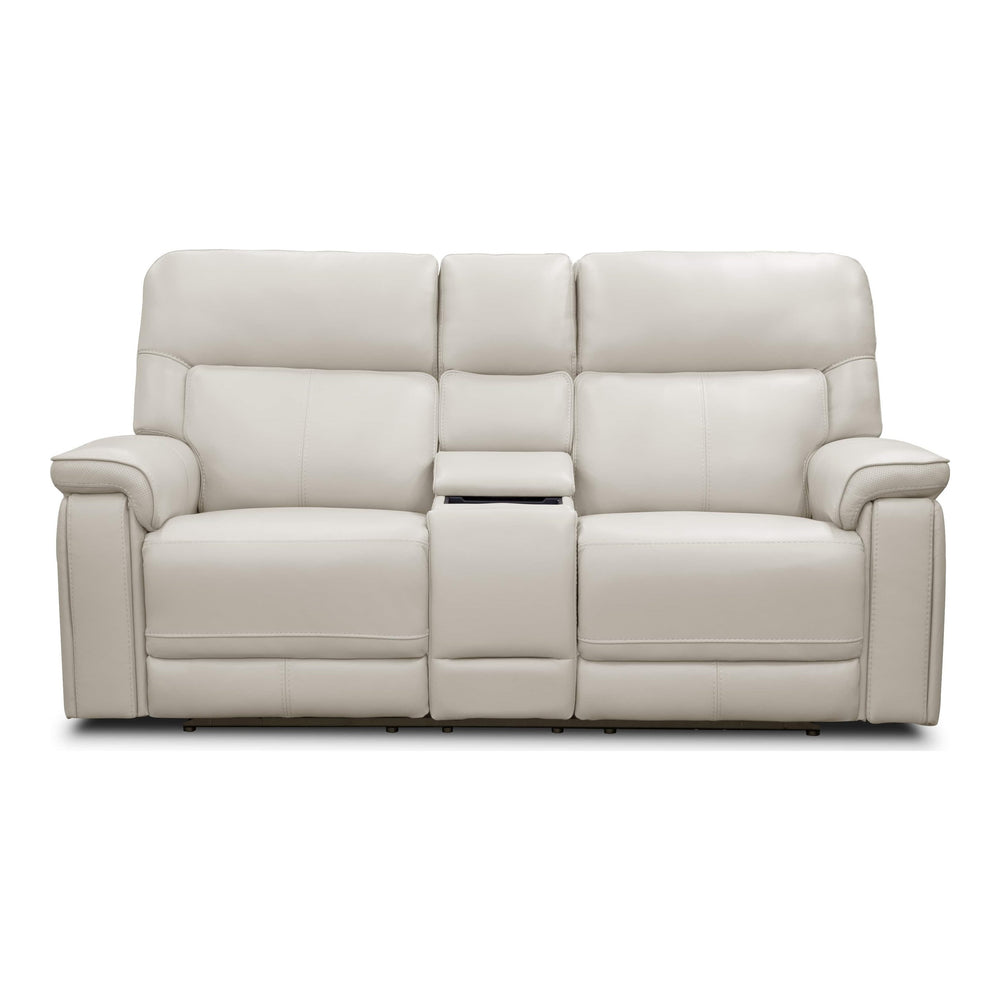 Moto Motion Harmony Console Loveseat with Home Theater & Multi Media & Air Massage & 3-Zone Heating & Zero Gravity In Sorrento Dove Leather