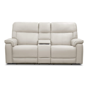 Moto Motion Harmony Console Loveseat with Home Theater & Multi Media & Air Massage & 3-Zone Heating & Zero Gravity In Sorrento Dove Leather