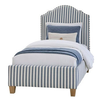 Tide & Timber White Maple Twin Blue Striped Upholstered Headboard