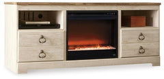 Willowton 64-Inch TV Stand with Electric Fireplace Whitewash