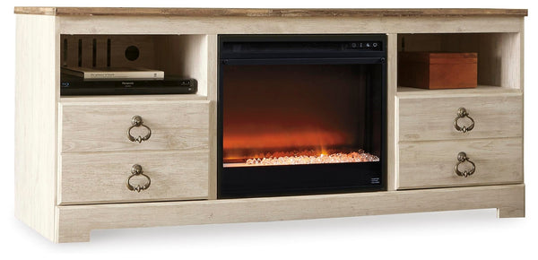 Willowton 64-Inch TV Stand with Electric Fireplace Whitewash