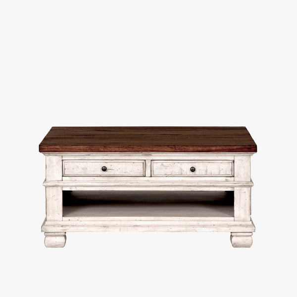 napa furniture belmont square coffee table in antique white/rich brown