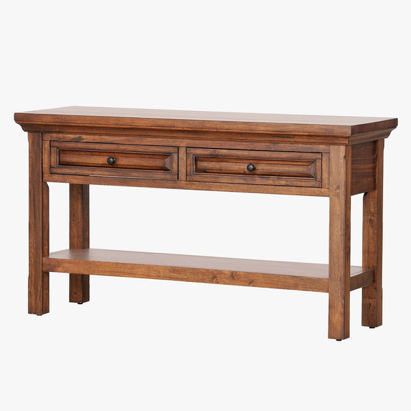 napa furniture hillcrest 2-drawer sofa table in rich brown