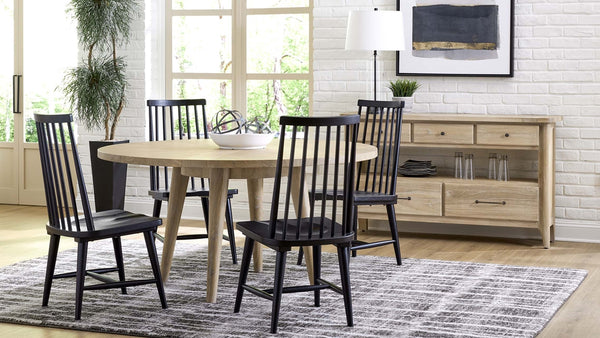 napa furniture aria round dining table & 4 side chairs set in natural sand