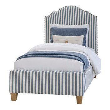 Tide & Timber White Maple Twin Blue Striped Upholstered Bed