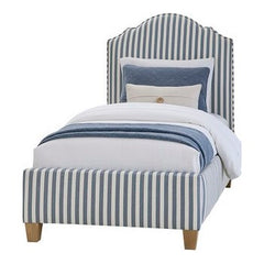 Tide & Timber White Maple Twin Blue Striped Upholstered Bed