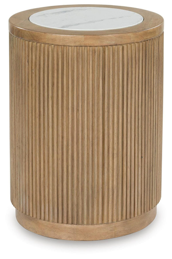 Camdill Round End Table Light Brown/White