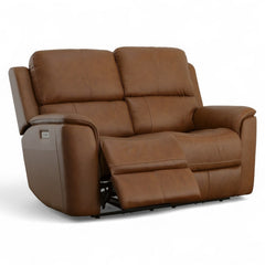 Flexsteel Harrison Leather Triple Power Loveseat with Heat & Massage in Caramel