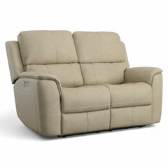 Flexsteel Harrison Leather Triple Power Loveseat with Heat & Massage in Beige