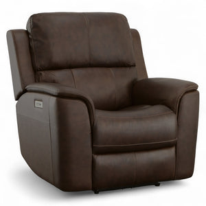 Flexsteel Harrison Leather Triple Power Recliner with Heat & Massage in Burnt Umber