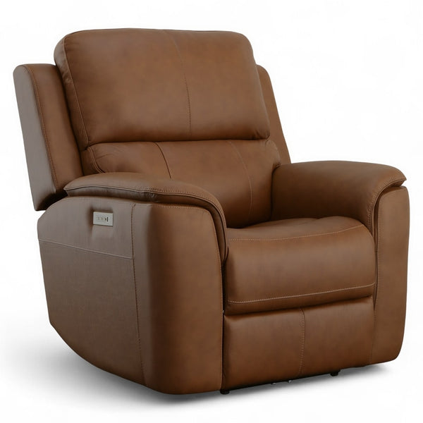 Flexsteel Harrison Leather Triple Power Recliner with Heat & Massage in Caramel