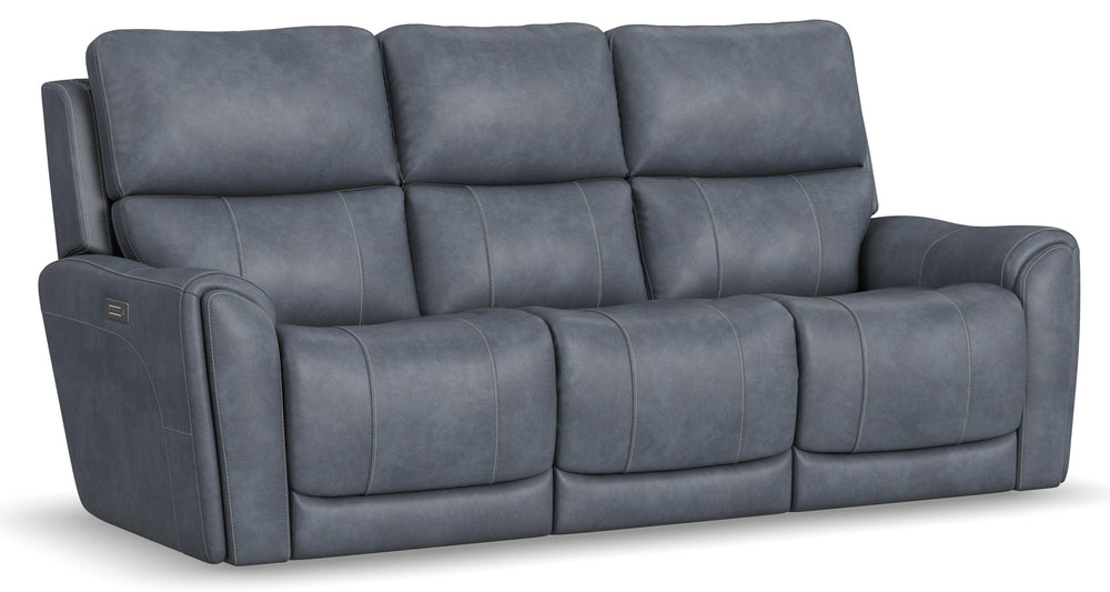 Flexsteel Carter Power Reclining Sofa with Console, Power Headrests & Lumbar in Slate Fabric