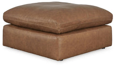 Emilia Oversized Accent Leather Ottoman Caramel