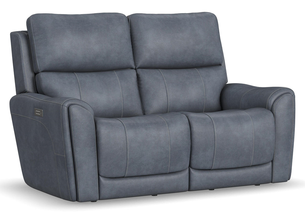 Flexsteel Carter Power Reclining Loveseat with Power Headrests & Lumbar in Slate Fabric