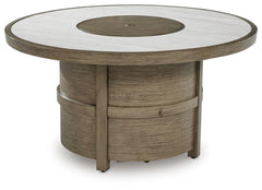 Rainier Ranch Round Fire Pit Table Beige