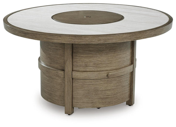 Rainier Ranch Round Fire Pit Table Beige