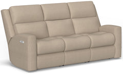 Flexsteel Score Zero Gravity Fabric Power Reclining Sofa with Power Headrests & Lumbar in Sand