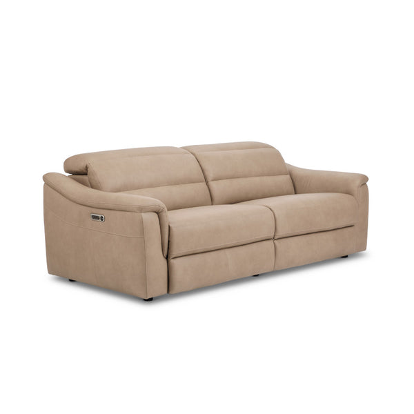 Flexsteel Harper Biscuit Leather Power Reclining Sofa with Power Headrests & Lumbar