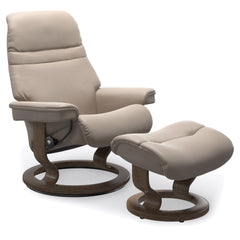 Stressless Sunrise Classic Base Large Chair & Ottoman in Paloma Mushroom