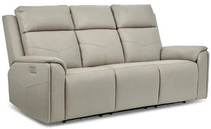 Flexsteel Vernon Triple Power Dove Grey Fabric Sofa with Power Headrest, Lumbar, Heat & Massage