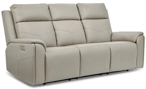 Flexsteel Vernon Triple Power Dove Grey Fabric Sofa with Power Headrest, Lumbar, Heat & Massage