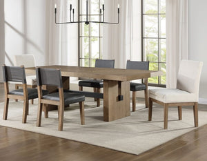 Steve Silver Aubrey 7-Piece Driftwood Dining Set With Upholstered Side Chairs & 18-Inch Leaf