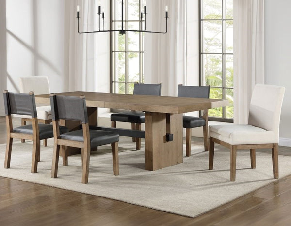 Steve Silver Aubrey 7-Piece Driftwood Dining Set With Upholstered Side Chairs & 18-Inch Leaf