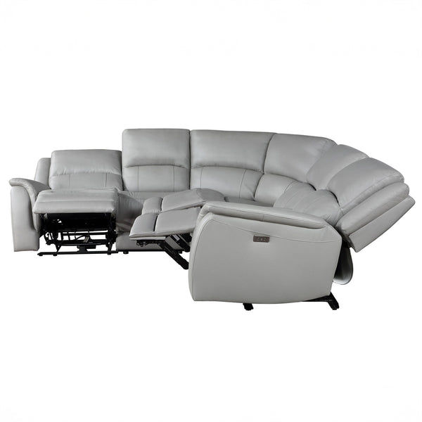 Steve Silver Alexandria 5-Piece Power Leather Reclining Sectional In Stone