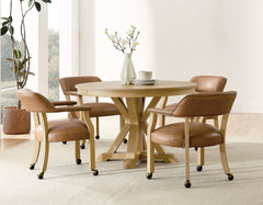 Steve Silver Rylie Dining Table With Game Top & 4 Leatherette Captains Chairs In Natural Finish